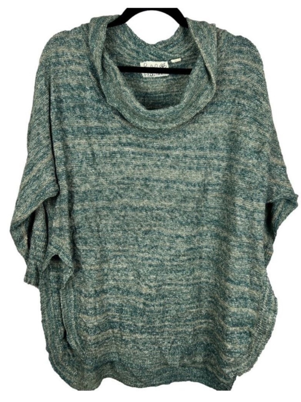 Field Flower Cowl Neck Cotton Blend Knit Tunic Sweater Medium Green